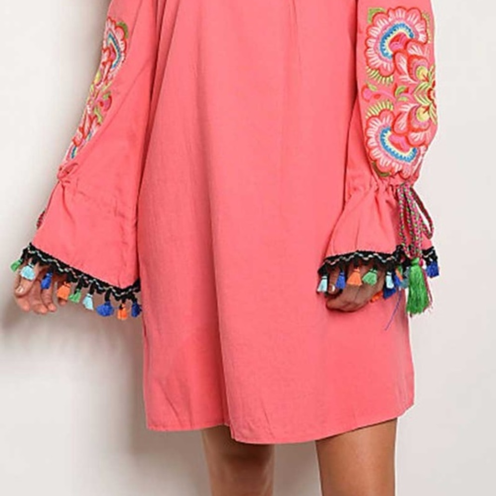 Coral off shoulder long sleeve dress - Picture 2 of 4